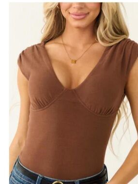 LE LIS V-Neck Shirred Knit Bodysuit